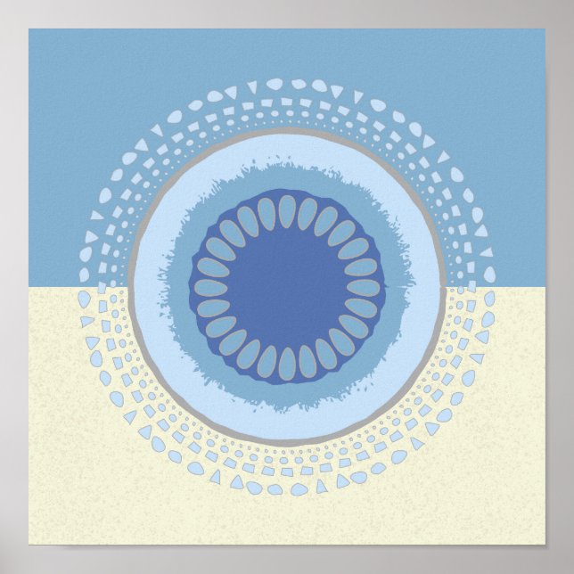 Abstraktes Blue & Cream Blume Circle Design Print Poster (Vorne)