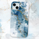 Abstraktes Blue/Gold Glitzer Alkoholtinte Monogram Case-Mate iPhone Hülle<br><div class="desc">Dieses einzigartige und elegante Design mit hellen und dunklen Alkoholtinte Spritzern mit vergoldeten Imitaten Glitzer Venen. Enthält Textfelder mit zwei Anfangsbuchstaben.</div>