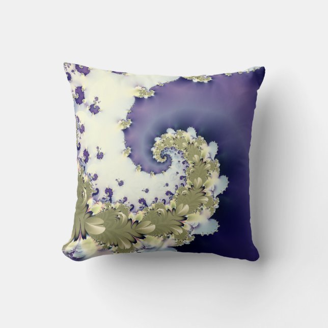 Abstraktes Blue Gold Spiral Fraktal Kissen (Vorderseite)