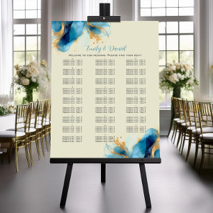 Abstraktes Blue & Gold Watercolor Seekarte Poster