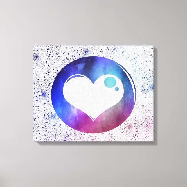 Abstraktes Blue & Lila Watercolor Herzdesign Leinwanddruck (Vorderseite)