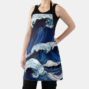 Abstraktes Blue Ocean Waves Artwork im japanischen Schürze