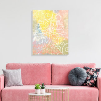 Abstraktes Blumen-Mixed-Media-Werk Leinwanddruck