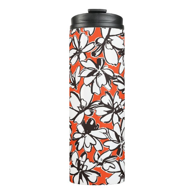 Abstraktes Blumen-Nahtlos-Muster-Material Thermosbecher (Vorderseite)
