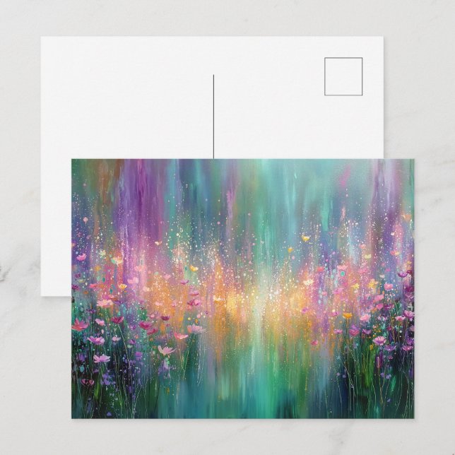 Abstraktes Blumenbild mit lebendigen Farben Postkarte (Vorne/Hinten)