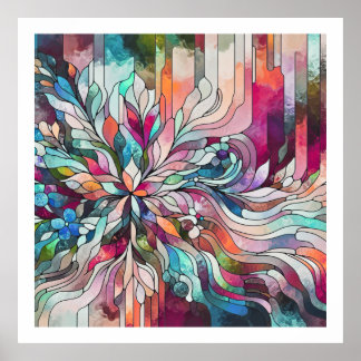 Abstraktes Blumendesign mit Buntglas Poster