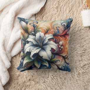 Abstraktes Blumendesign mit weißer Lilie Kissen