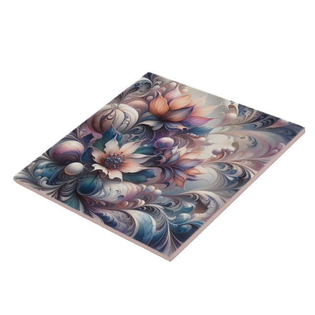 Abstraktes Blumendesign mit Wirbel und Perlen Fliese (Seite)