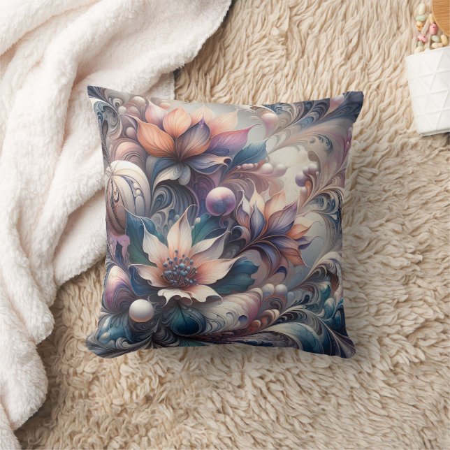 Abstraktes Blumendesign mit Wirbel und Perlen Kissen (Decke)