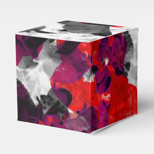 Abstraktes Blumendesign - rot und lila über weiß Geschenkschachtel (Vorderseite)