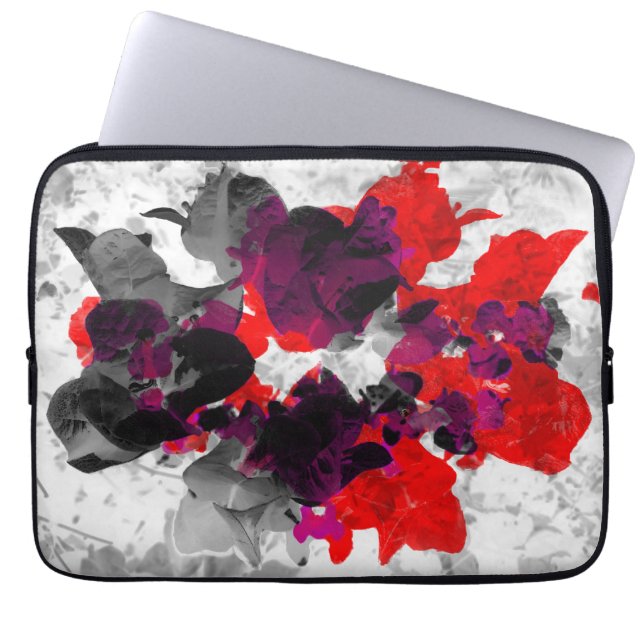 Abstraktes Blumendesign - rot und lila über weiß Laptopschutzhülle (Vorderseite)