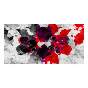 Abstraktes Blumendesign - rot und lila über weiß Poster