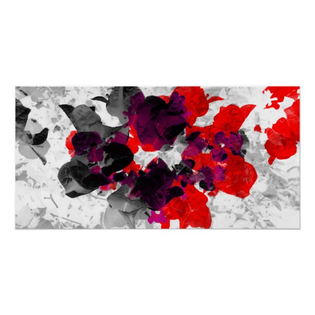 Abstraktes Blumendesign - rot und lila über weiß Poster (Vorderseite)