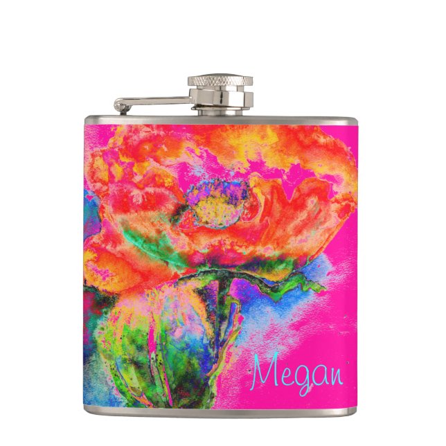 Abstraktes Blumengemälde in Aquarellfarbe Flachmann (Vorderseite)