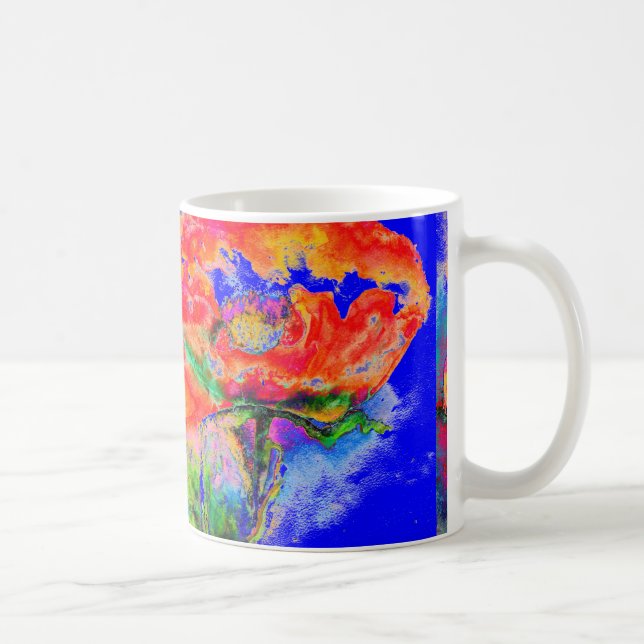 Abstraktes Blumengemälde in Aquarellfarbe Kaffeetasse (Rechts)