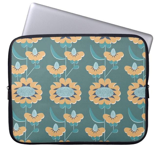 abstraktes, blumengeschmücktes Muster im Retrostil Laptopschutzhülle (Vorderseite)