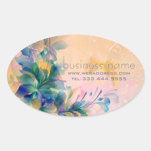 Abstraktes Blumenhintergrund Blau und Beige Ovaler Aufkleber (Vorderseite)