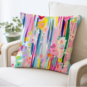 Abstraktes Blumenkissen, helle, farbenfrohe Blume Kissen