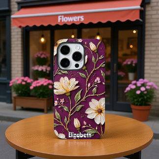 Abstraktes Blumenmuster auf Lila iPhone 16 Pro Hülle