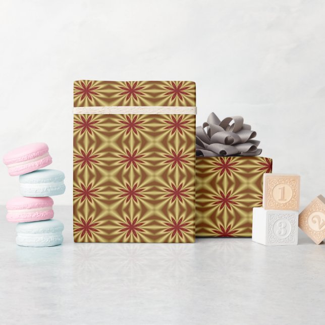 Abstraktes Blumenmuster aus Gold und Rot Geschenkpapier (Babyparty)