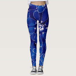 Abstraktes Blumenmuster Blaue weiße Blume Leggings