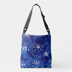 Abstraktes Blumenmuster Blaue weiße Blume Tragetaschen Mit Langen Trägern