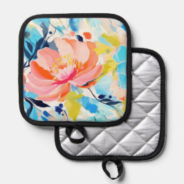 Abstraktes Blumenmuster-Gemälde Topflappen