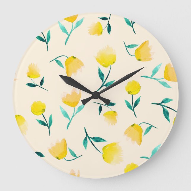 Abstraktes Blumenmuster Große Wanduhr (Vorderseite)