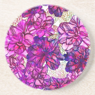 Abstraktes Blumenmuster in Rosa und Lila Getränkeuntersetzer