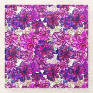 Abstraktes Blumenmuster in Rosa und Lila Glasuntersetzer