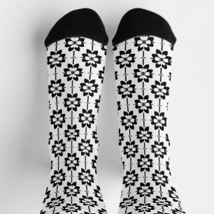 Abstraktes Blumenmuster in Schwarz-Weiß Socken