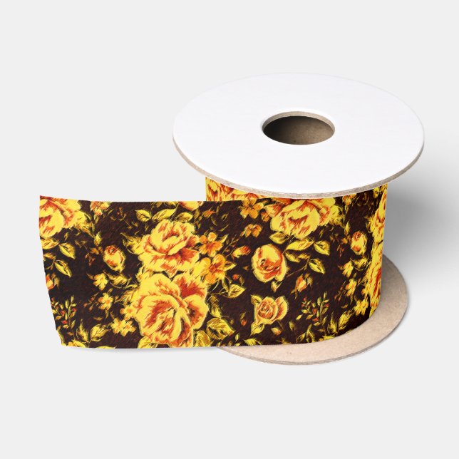Abstraktes Blumenmuster mit goldener Blume Satinband (Spule)