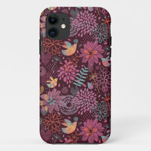 Abstraktes Blumenmuster mit Vögeln Case-Mate iPhone Hülle