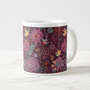 Abstraktes Blumenmuster mit Vögeln Jumbo-Tasse