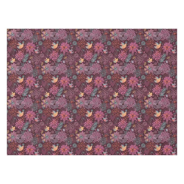 Abstraktes Blumenmuster mit Vögeln Tischdecke (Vorderseite (Horizontal))