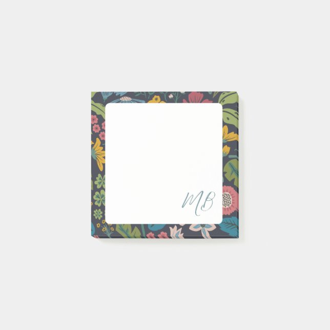 Abstraktes Blumenmuster-Monogramm Post-it Klebezettel (Vorderseite)