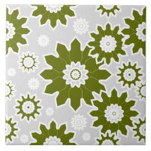 Abstraktes Blumenmuster, olivgrün, weiß, grau Fliese
