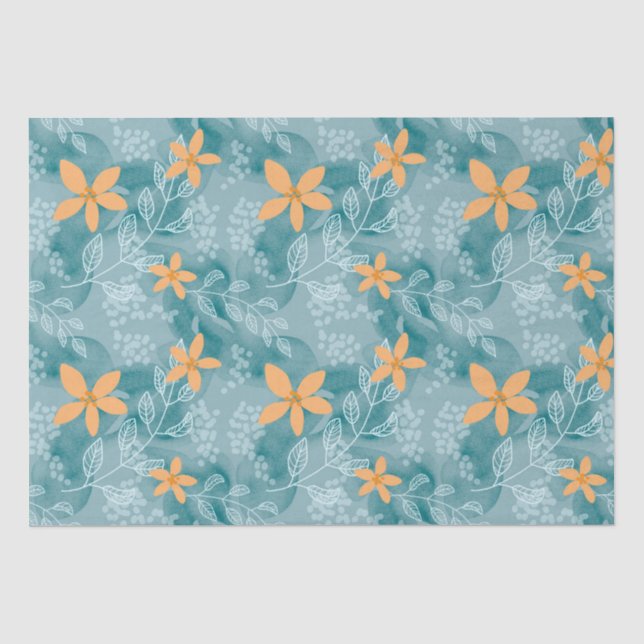 Abstraktes Blumenmuster Orange aquamarin Seidenpapier (Vorderseite)