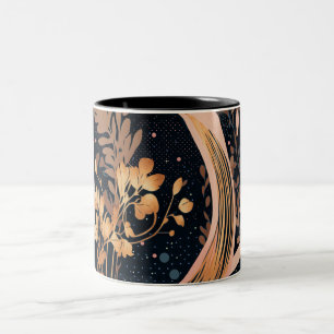 Abstraktes Blumenmuster, Polka-Punkte, Reben Zweifarbige Tasse