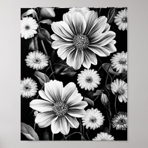 Abstraktes Blumenmuster. Silbergraue Fantasie Poster