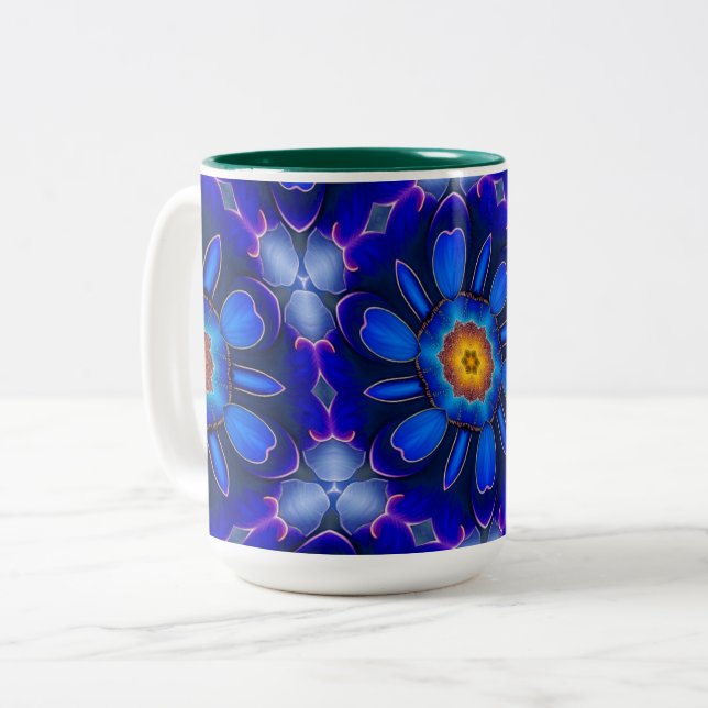 Abstraktes Blumenmuster Zweifarbige Tasse (Vorderseite Links)