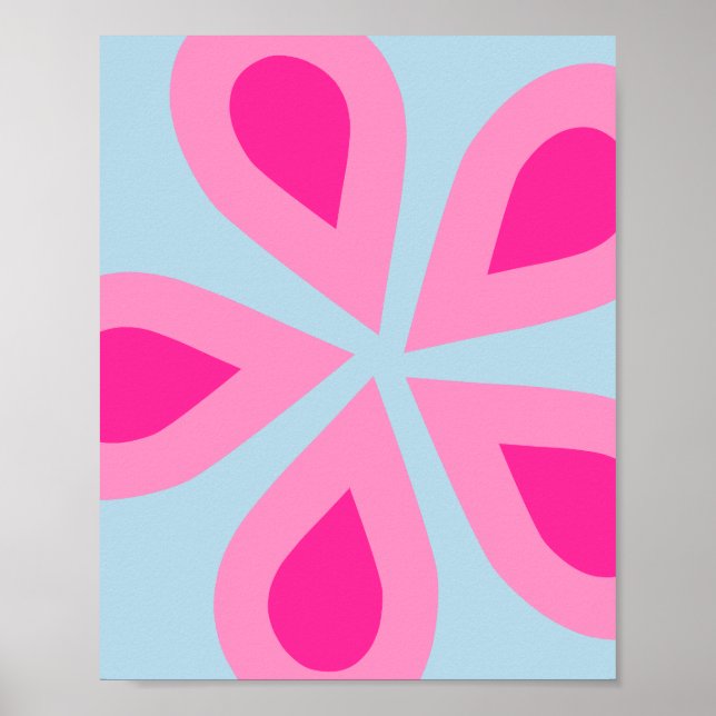 Abstraktes Blumenrosa und Blau Poster (Vorne)