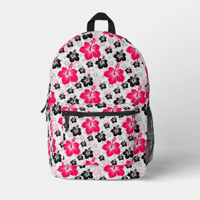Abstraktes Blumenrot Schwarz-weiß Bedruckter Rucksack (Vorderseite)