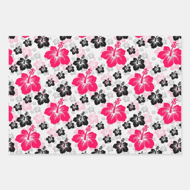 Abstraktes Blumenrot Schwarz-weiß Geschenkpapier Set (Vorderseite)