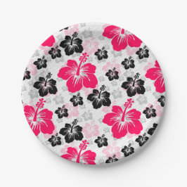 Abstraktes Blumenrot Schwarz-weiß Pappteller