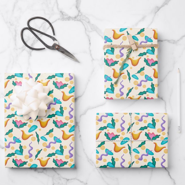 Abstraktes Blumenverpackungspapier Geschenkpapier Set (Vorderseite)