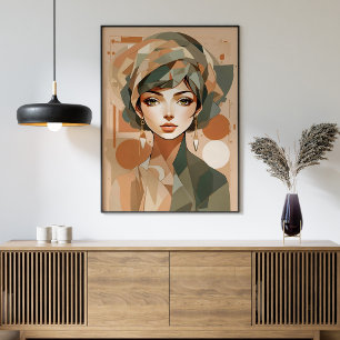 Abstraktes Boho-Frauenporträt Geometrisches Wandpo Poster