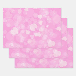 Abstraktes Bokeh-Pink-Herz-Liebe-Muster Geschenkpapier Set