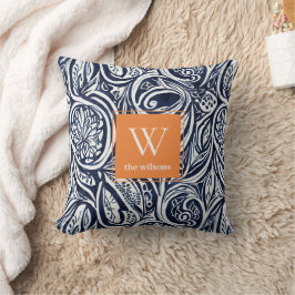 Abstraktes Botanisches Monogramm für kühle Navy-Ro Kissen