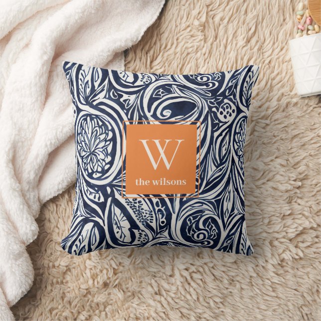 Abstraktes Botanisches Monogramm für kühle Navy-Ro Kissen (Decke)